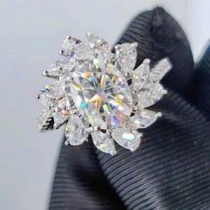 GRA Certified 3 CT* RARE Oval Cut With Art Deco Halo Moissanite Ring